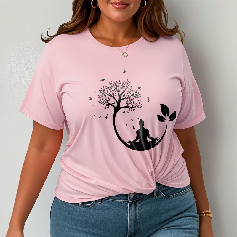 Maglietta in cotone con motivo Buddha Stones Buddha in meditazione su un albero - image 13