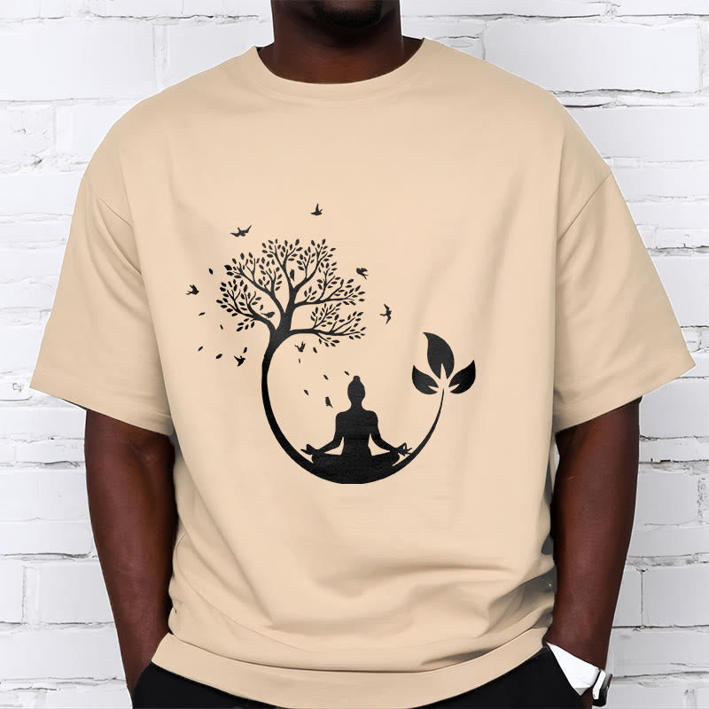 Maglietta in cotone con motivo Buddha Stones Buddha in meditazione su un albero - image 9