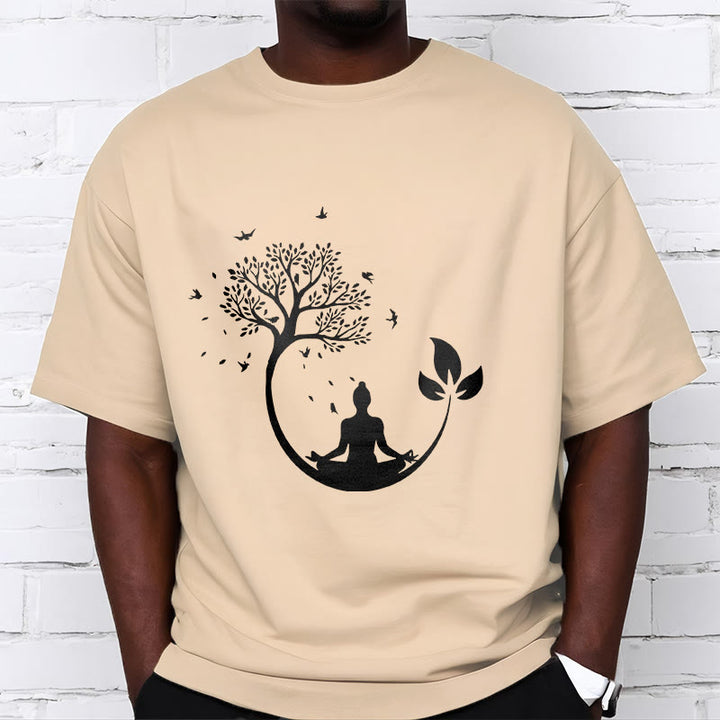 Maglietta in cotone con motivo Buddha Stones Buddha in meditazione su un albero - image 9
