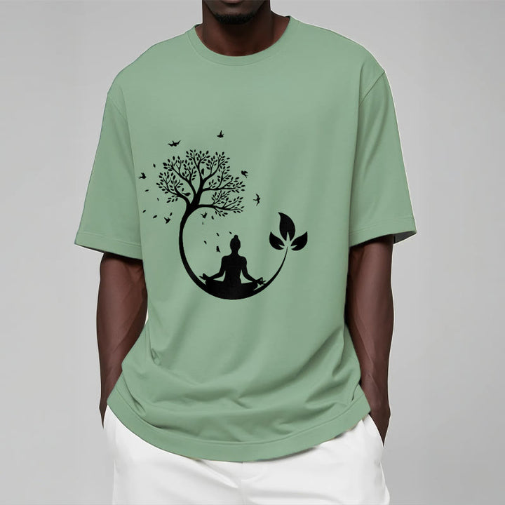 Maglietta in cotone con motivo Buddha Stones Buddha in meditazione su un albero - image 15