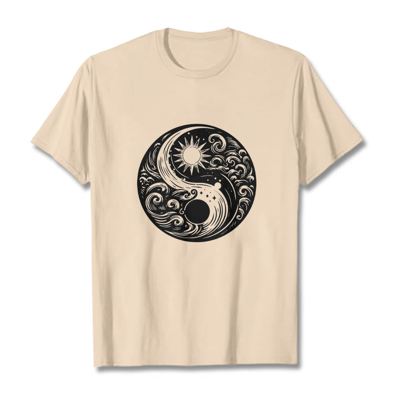 Maglietta in cotone con motivo Buddha Stones, sole, luna, onde e Yin Yang - Biscotto - 2XL - image 8