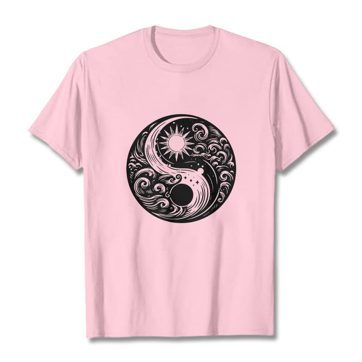 Maglietta in cotone con motivo Buddha Stones, sole, luna, onde e Yin Yang - Rosa chiaro - 2XL - image 13