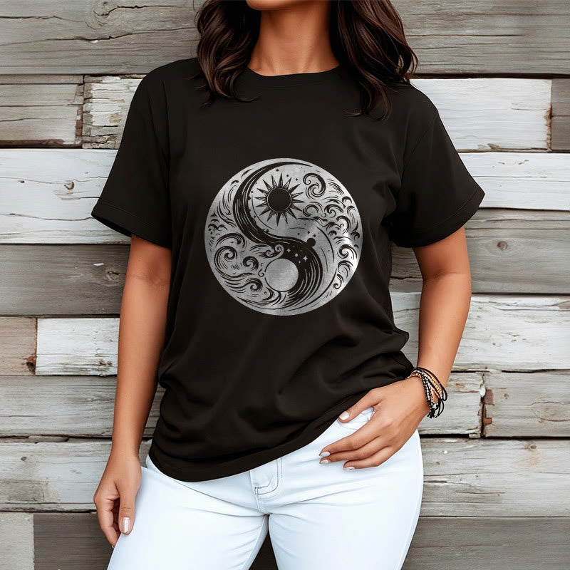 Maglietta in cotone con motivo Buddha Stones, sole, luna, onde e Yin Yang - image 7