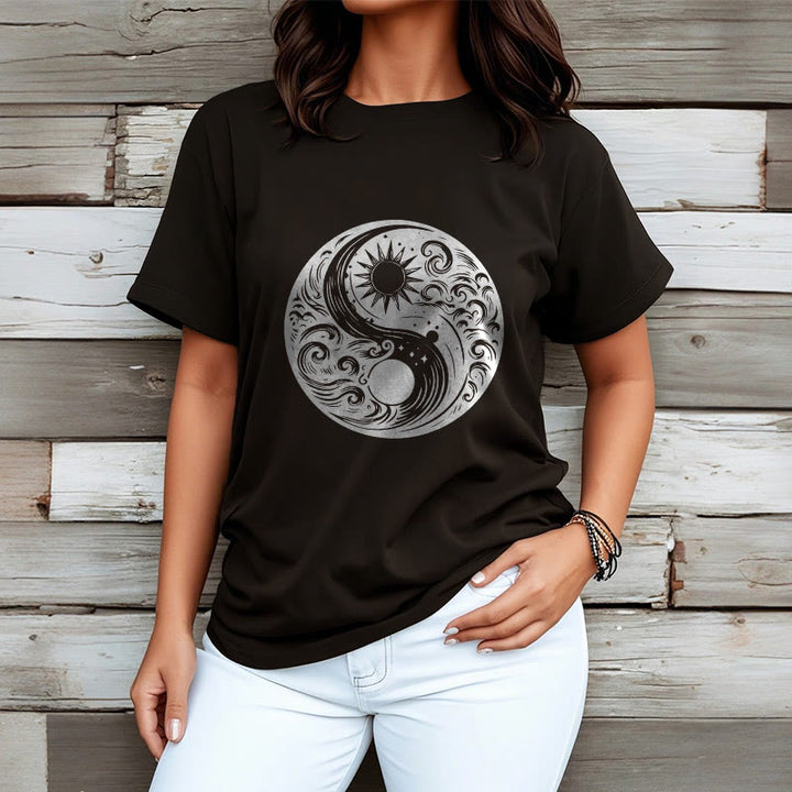 Maglietta in cotone con motivo Buddha Stones, sole, luna, onde e Yin Yang - image 7