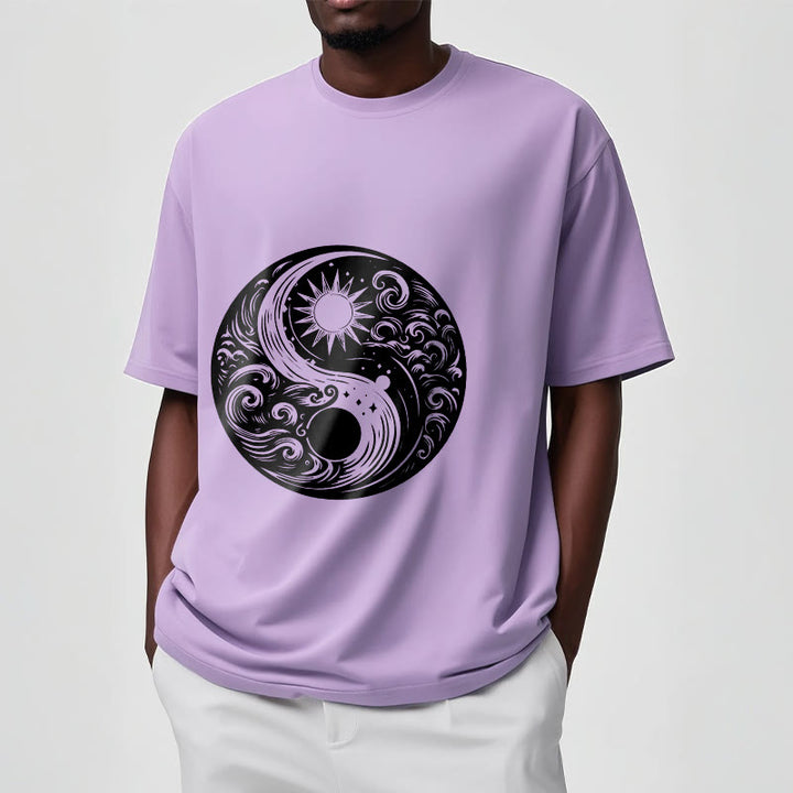 Maglietta in cotone con motivo Buddha Stones, sole, luna, onde e Yin Yang - image 17