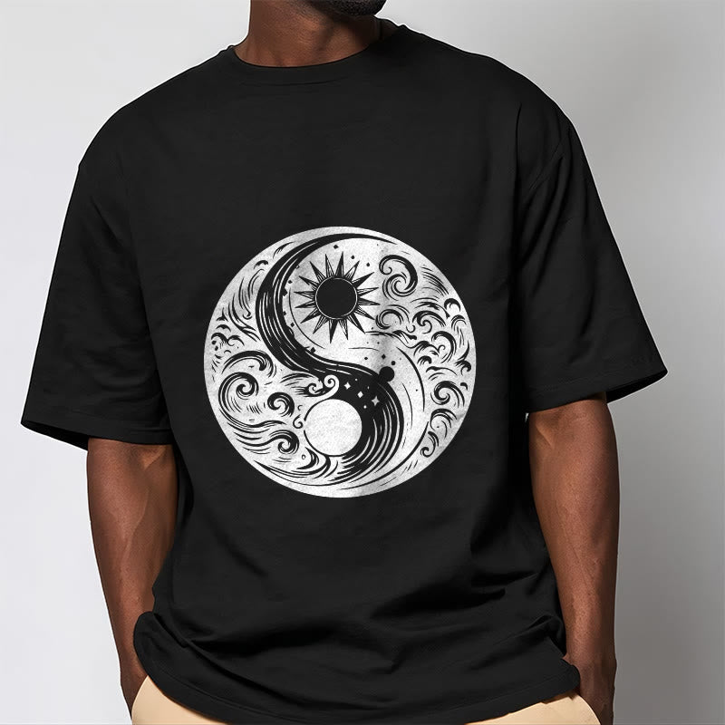 Maglietta in cotone con motivo Buddha Stones, sole, luna, onde e Yin Yang - image 5