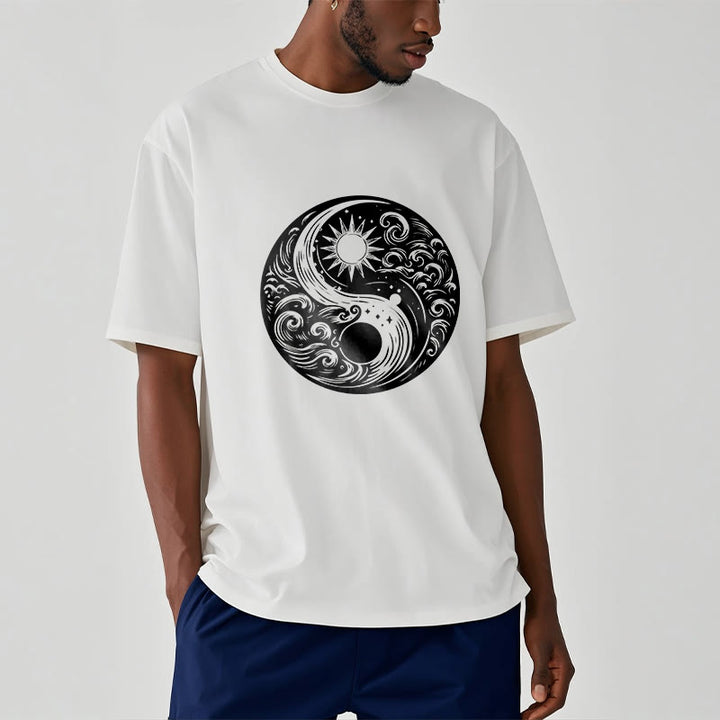 Maglietta in cotone con motivo Buddha Stones, sole, luna, onde e Yin Yang - image 3