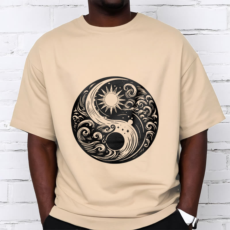 Maglietta in cotone con motivo Buddha Stones, sole, luna, onde e Yin Yang - image 9