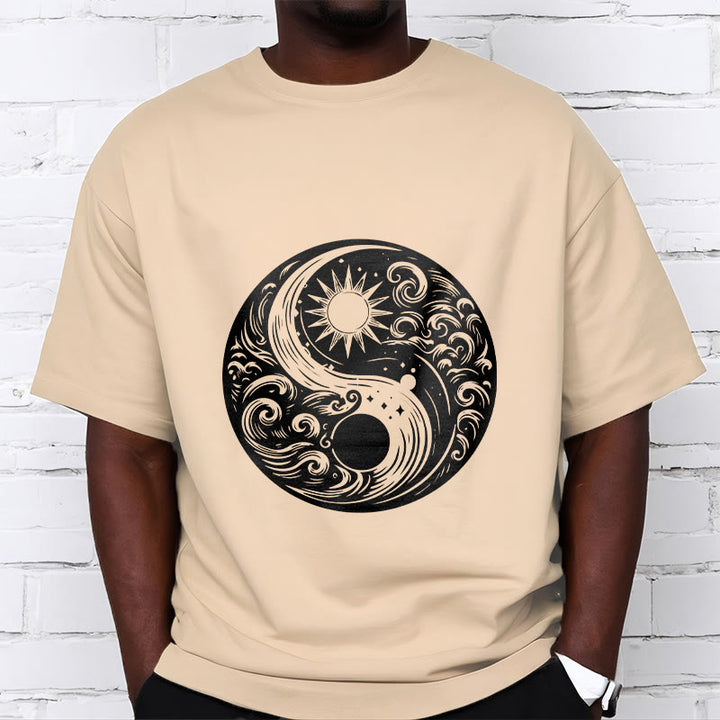 Maglietta in cotone con motivo Buddha Stones, sole, luna, onde e Yin Yang - image 9