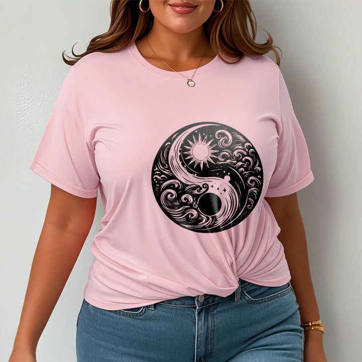 Maglietta in cotone con motivo Buddha Stones, sole, luna, onde e Yin Yang - image 13