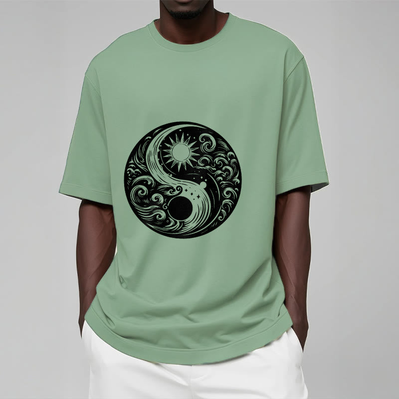Maglietta in cotone con motivo Buddha Stones, sole, luna, onde e Yin Yang - image 15