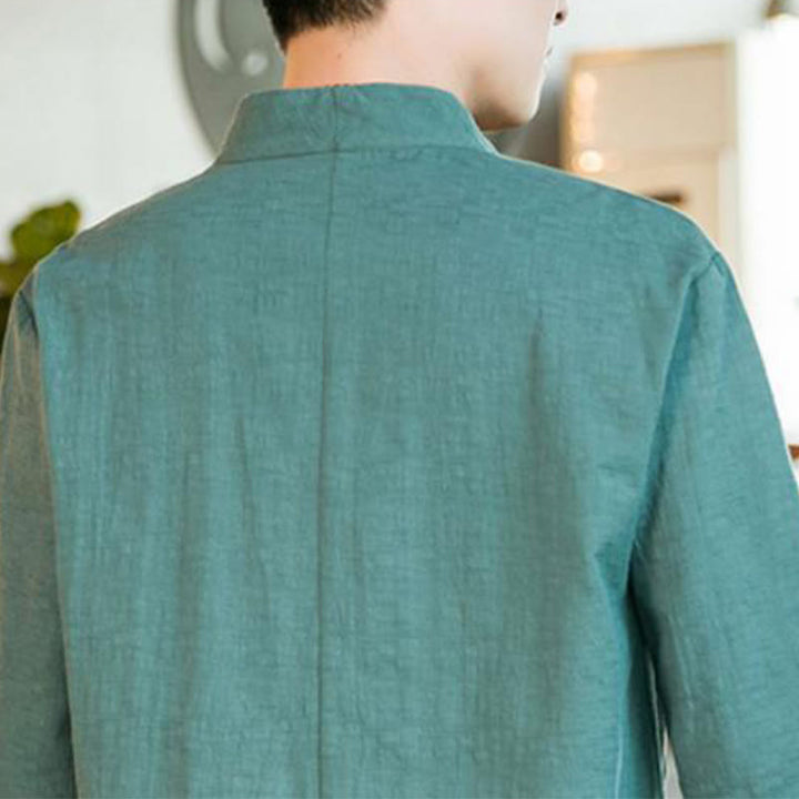 Camicia da uomo in cotone con maniche a tre quarti, modello Buddha Stones, estiva, vintage, tinta unita, con bottoni a rana - image 7