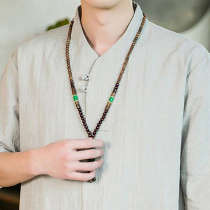 Camicia da uomo in cotone con maniche a tre quarti, modello Buddha Stones, estiva, vintage, tinta unita, con bottoni a rana - image 13