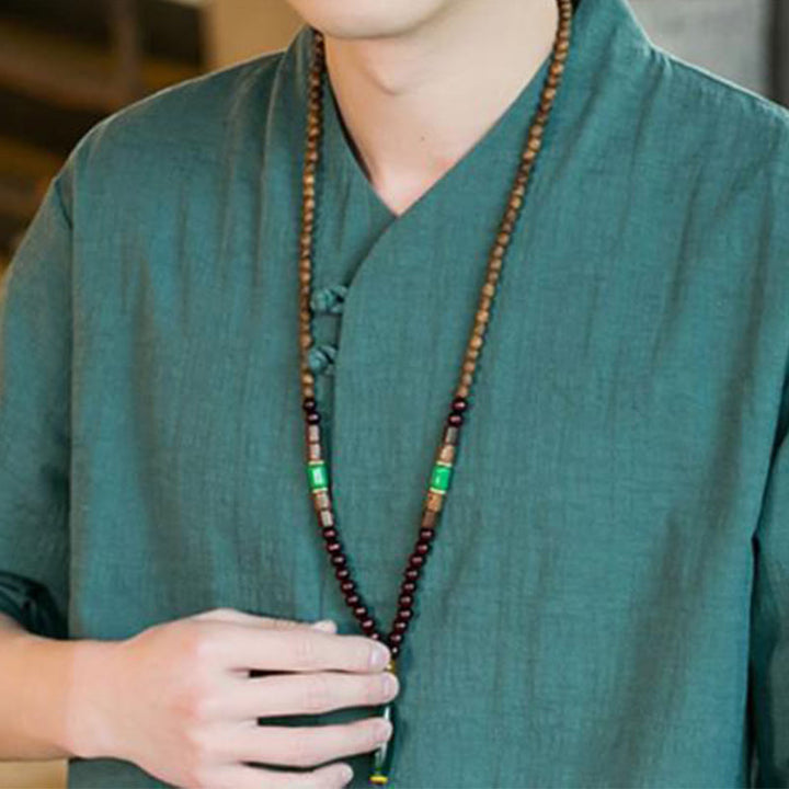 Camicia da uomo in cotone con maniche a tre quarti, modello Buddha Stones, estiva, vintage, tinta unita, con bottoni a rana - image 6