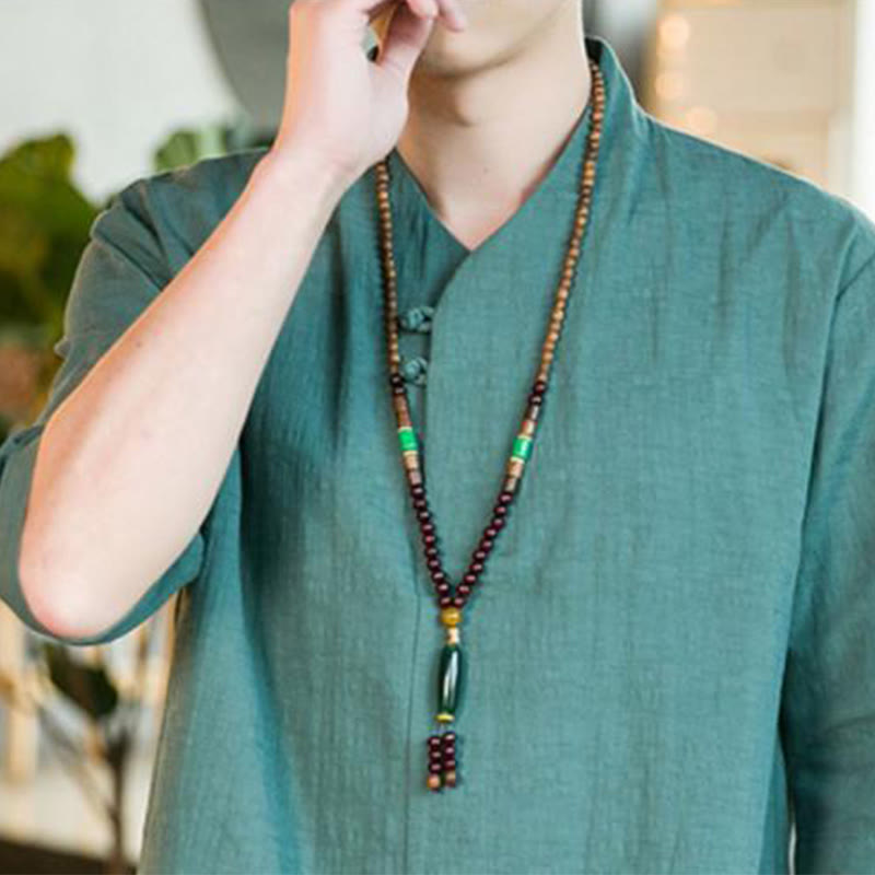 Camicia da uomo in cotone con maniche a tre quarti, modello Buddha Stones, estiva, vintage, tinta unita, con bottoni a rana - image 5