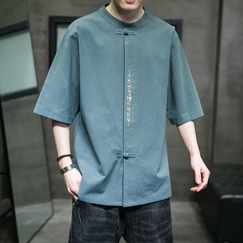 Cardigan da uomo in cotone e lino con ricamo a rana, casual, tinta unita, motivo Buddha Stones - CadetBlue - US/UK/AU46, EU56 (5XL) - image 0