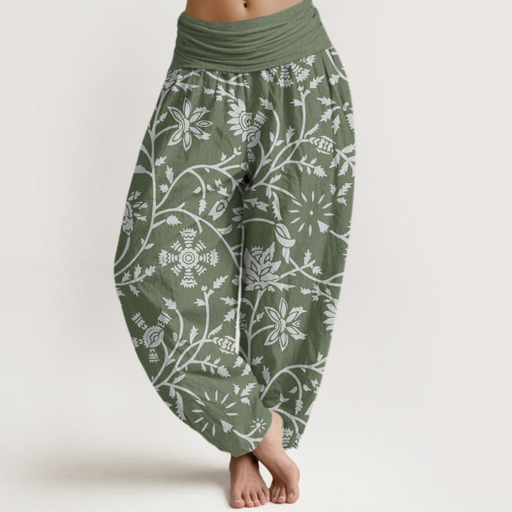 Pantaloni harem da donna con elastico in vita, motivo floreale, rami e viticci fluenti, in cotone, casual, con Buddha Stones - Verde Mare Scuro - US22, UK/AU26, EU54 (6XL) - image 4