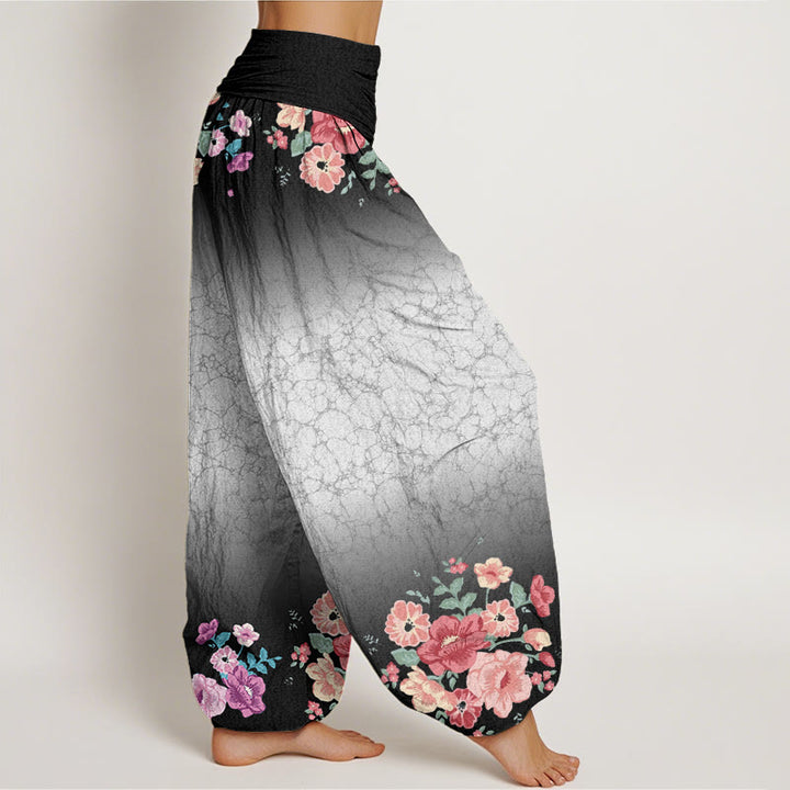Pantaloni harem da donna con elastico in vita, motivo floreale, rami frondosi e viticci fluenti, motivo Buddha Stones - image 6