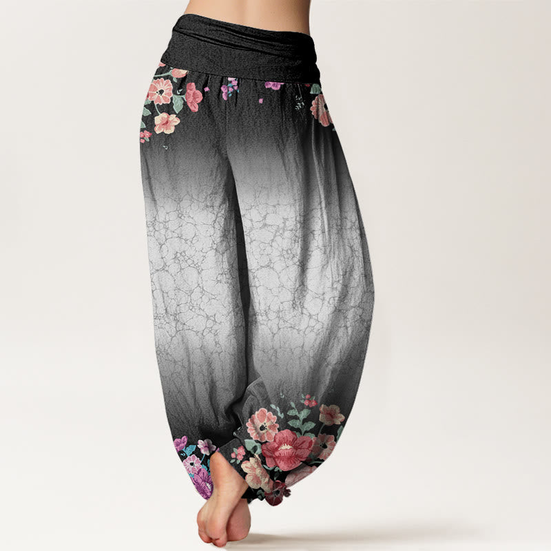 Pantaloni harem da donna con elastico in vita, motivo floreale, rami frondosi e viticci fluenti, motivo Buddha Stones - image 7