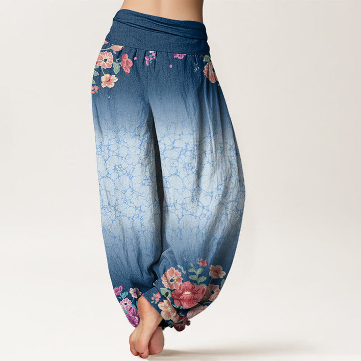 Pantaloni harem da donna con elastico in vita, motivo floreale, rami frondosi e viticci fluenti, motivo Buddha Stones - image 10