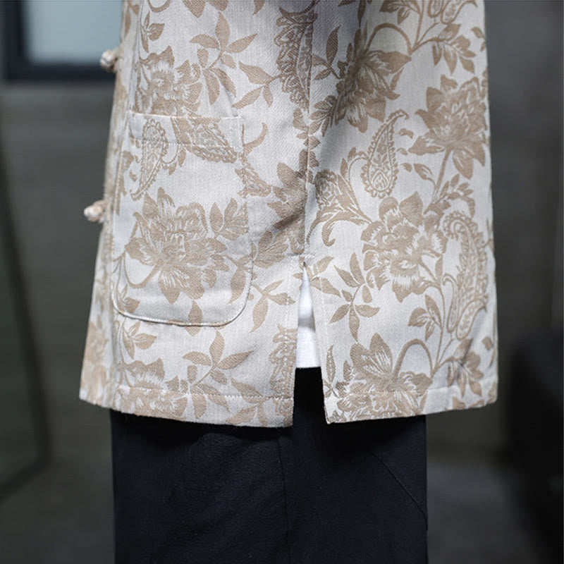 Cardigan da uomo in cotone con tasche, motivo floreale, motivo paisley, motivo a rana, motivo casual , Buddha Stones - image 18