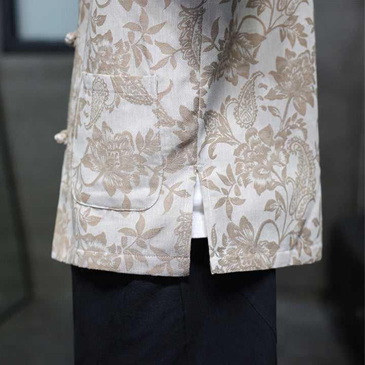 Cardigan da uomo in cotone con tasche, motivo floreale, motivo paisley, motivo a rana, motivo casual , Buddha Stones - image 18