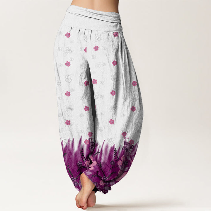 Pantaloni harem da donna con elastico in vita, motivo floreale, foglie ed erba, stile casual, motivo Buddha Stones - image 2