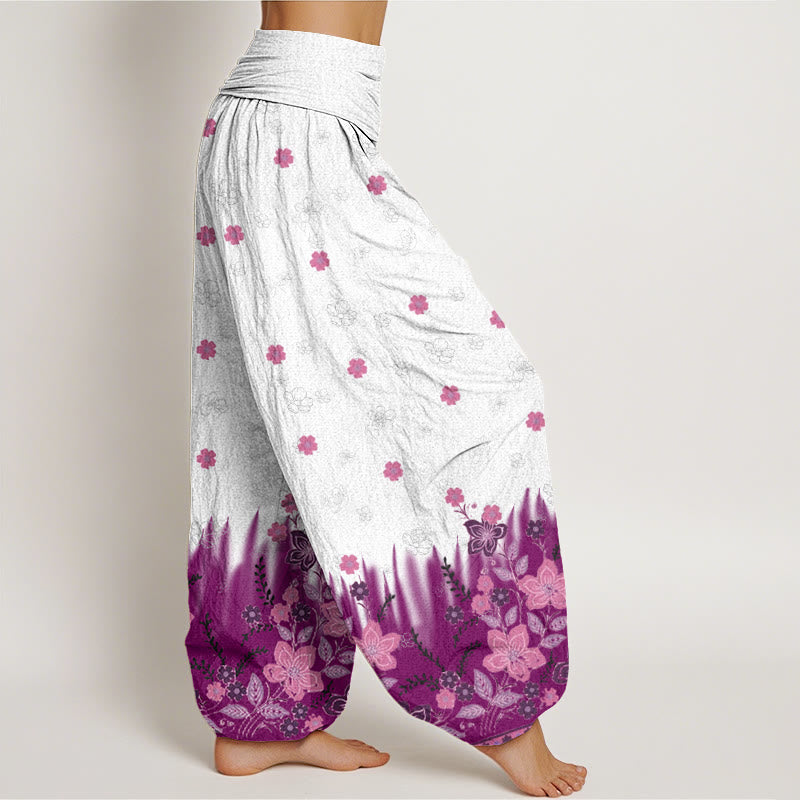 Pantaloni harem da donna con elastico in vita, motivo floreale, foglie ed erba, stile casual, motivo Buddha Stones - image 3