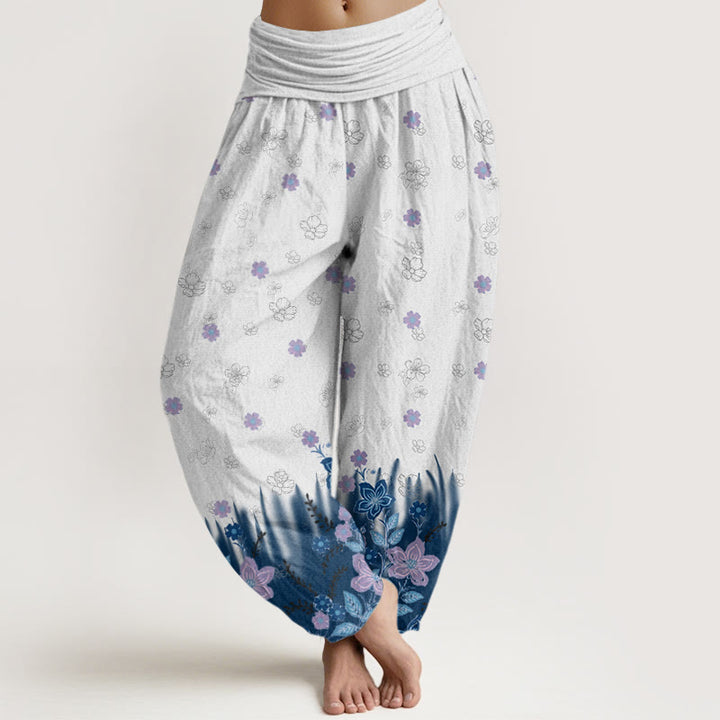 Pantaloni harem da donna con elastico in vita, motivo floreale, foglie ed erba, stile casual, motivo Buddha Stones - SteelBlue - US22, UK/AU26, EU54 (6XL) - image 5