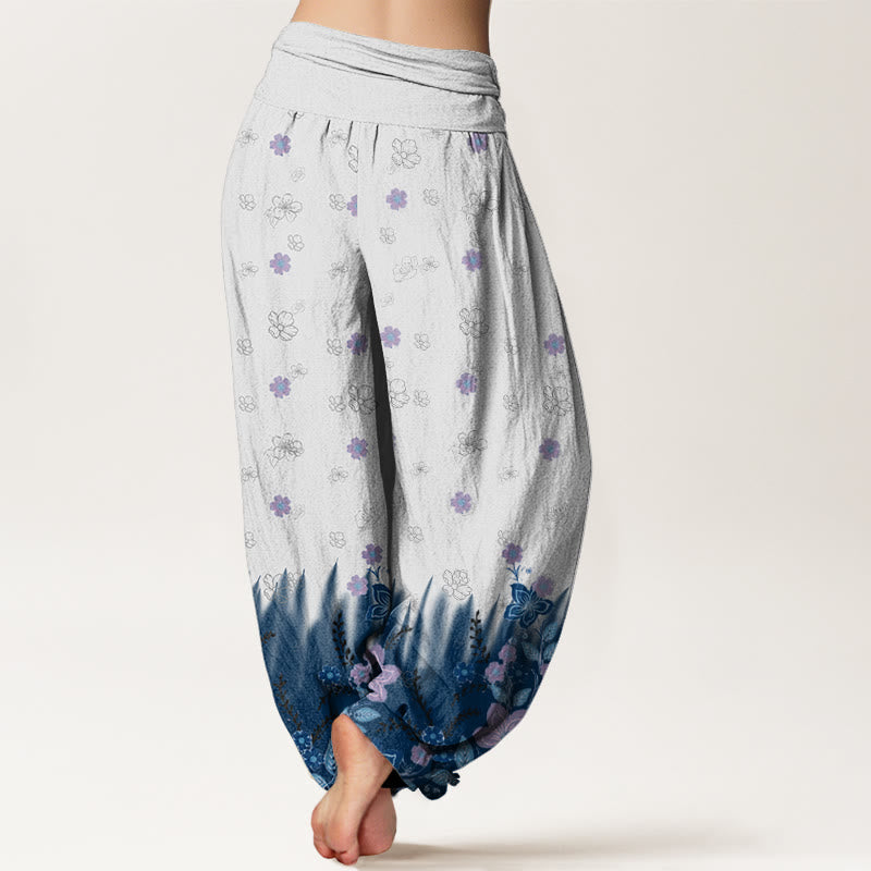 Pantaloni harem da donna con elastico in vita, motivo floreale, foglie ed erba, stile casual, motivo Buddha Stones - image 7