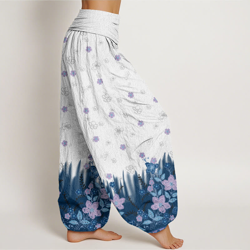 Pantaloni harem da donna con elastico in vita, motivo floreale, foglie ed erba, stile casual, motivo Buddha Stones - image 6