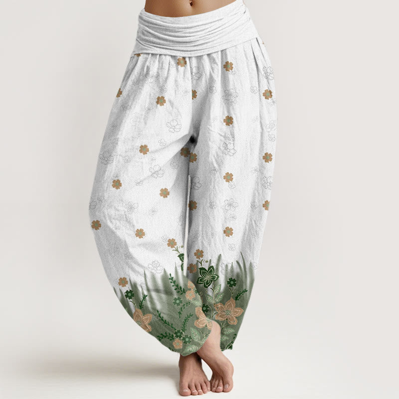 Pantaloni harem da donna con elastico in vita, motivo floreale, foglie ed erba, stile casual, motivo Buddha Stones - Verde oliva - US22, UK/AU26, EU54 (6XL) - image 8