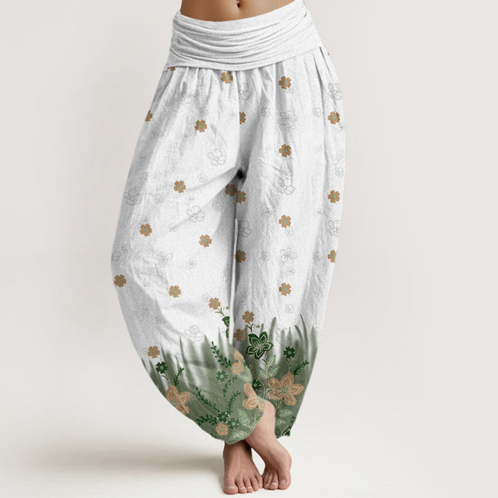 Pantaloni harem da donna con elastico in vita, motivo floreale, foglie ed erba, stile casual, motivo Buddha Stones - Verde oliva - US22, UK/AU26, EU54 (6XL) - image 8