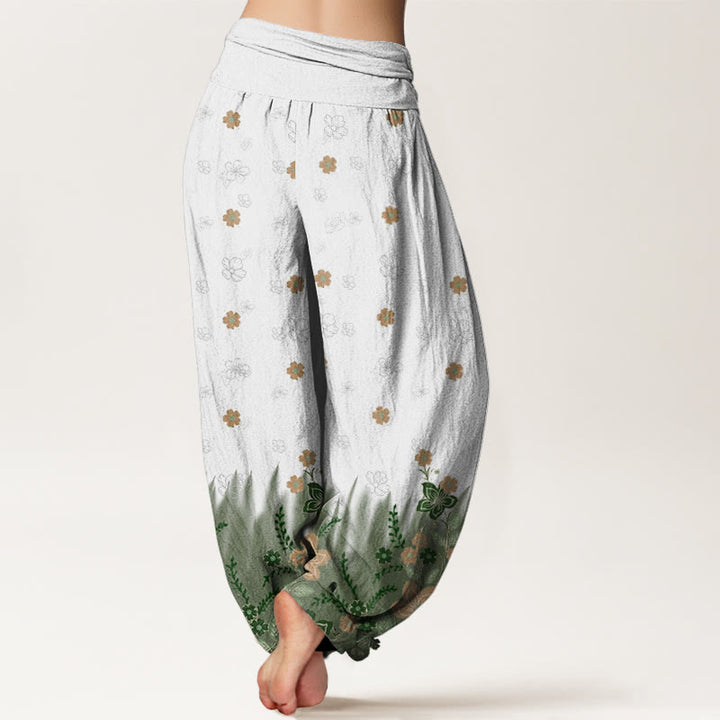 Pantaloni harem da donna con elastico in vita, motivo floreale, foglie ed erba, stile casual, motivo Buddha Stones - image 10