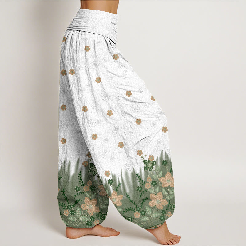 Pantaloni harem da donna con elastico in vita, motivo floreale, foglie ed erba, stile casual, motivo Buddha Stones - image 9