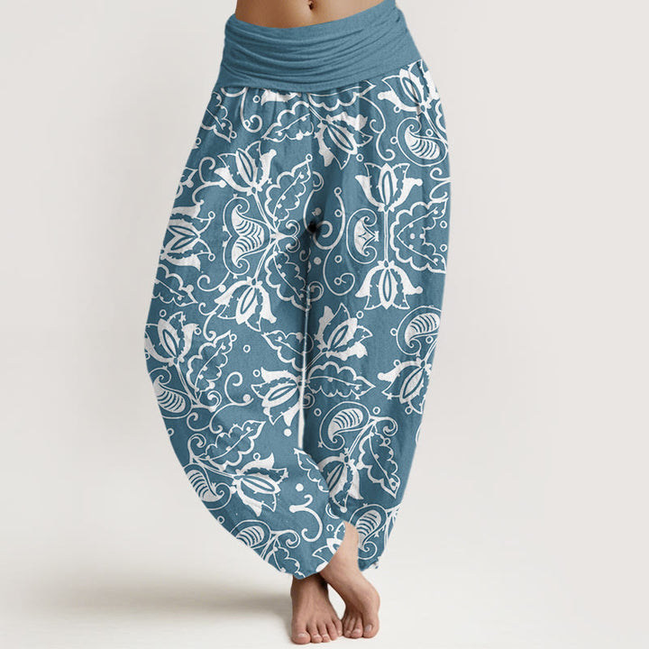 Pantaloni harem da donna con elastico in vita, motivo a vortice paisley, motivo Buddha Stones, foglie di piante casual - AzzurroCielo Chiaro - US22, UK/AU26, EU54 (6XL) - image 5
