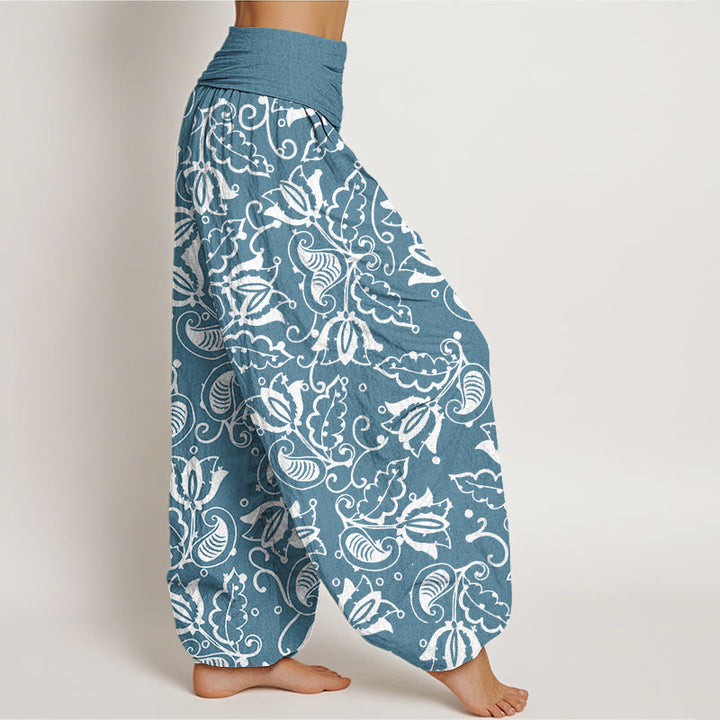 Pantaloni harem da donna con elastico in vita, motivo a vortice paisley, motivo Buddha Stones, foglie di piante casual - image 6