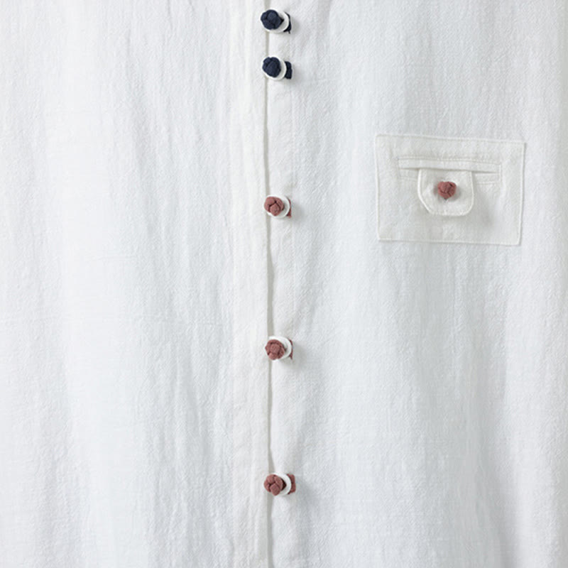 Camicia da uomo a maniche a tre quarti in cotone con taschino e bottoni a rana, modello estivo Buddha Stones. - image 7
