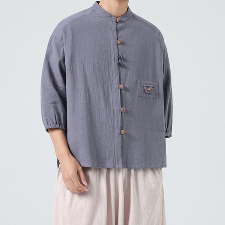 Camicia da uomo a maniche a tre quarti in cotone con taschino e bottoni a rana, modello estivo Buddha Stones. - Grigio ardesia chiaro - US/UK/AU46, EU56 (5XL) - image 19