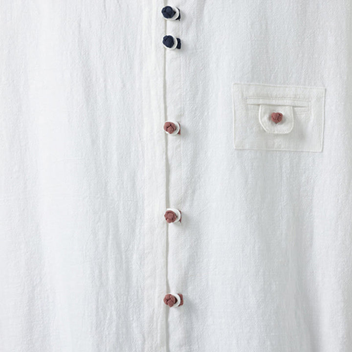 Cardigan da uomo in cotone con maniche a tre quarti, con tasca e bottoni a rana, con colletto rialzato, estivo, Buddha Stones - image 7