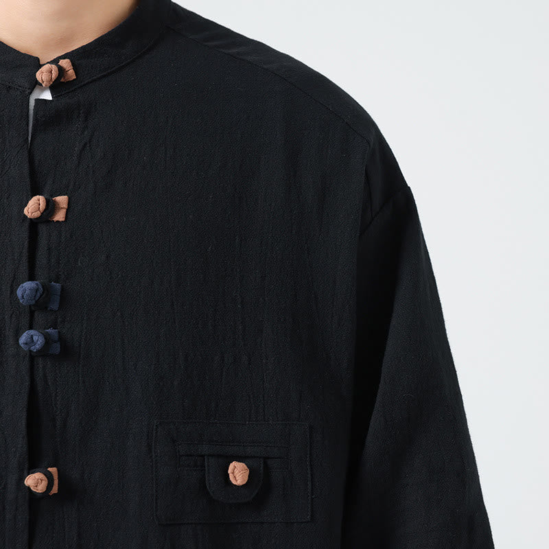 Camicia da uomo a maniche a tre quarti in cotone con taschino e bottoni a rana, modello estivo Buddha Stones. - image 18