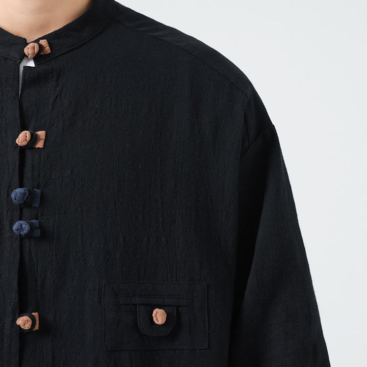 Camicia da uomo a maniche a tre quarti in cotone con taschino e bottoni a rana, modello estivo Buddha Stones. - image 18