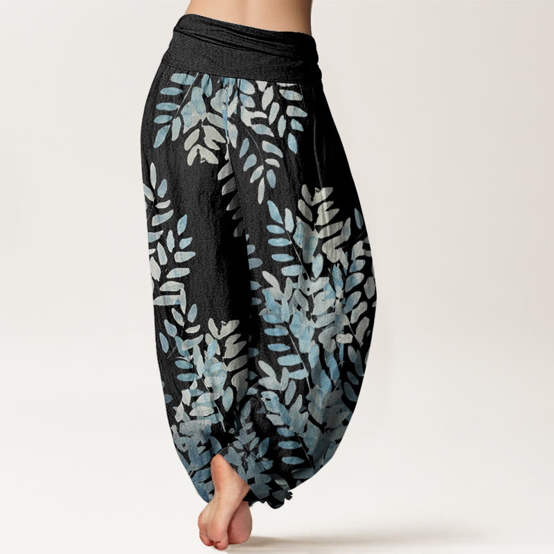 Pantaloni harem da donna con elastico in vita, motivo a foglie intrecciate, motivo casual Buddha Stones - image 3