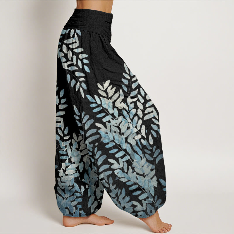 Pantaloni harem da donna con elastico in vita, motivo a foglie intrecciate, motivo casual Buddha Stones - image 1