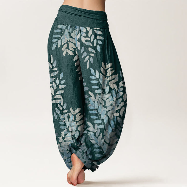 Pantaloni harem da donna con elastico in vita, motivo a foglie intrecciate, motivo casual Buddha Stones - image 7