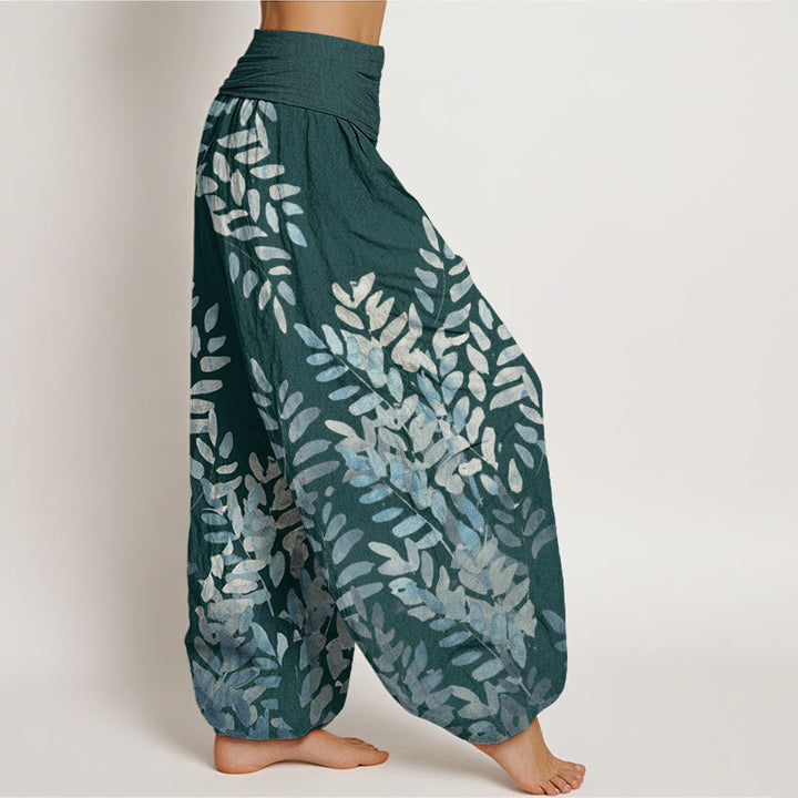Pantaloni harem da donna con elastico in vita, in cotone, casual, con motivo a foglie intrecciate e motivo a Buddha Stones - image 5