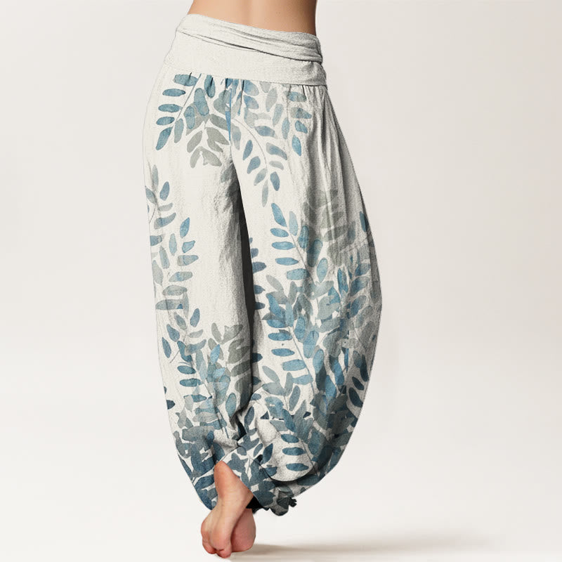 Pantaloni harem da donna con elastico in vita, in cotone, casual, con motivo a foglie intrecciate e motivo a Buddha Stones - image 9
