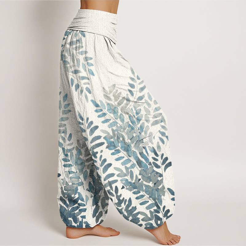 Pantaloni harem da donna con elastico in vita, in cotone, casual, con motivo a foglie intrecciate e motivo a Buddha Stones - image 8