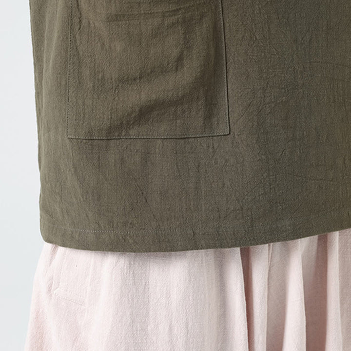 Camicia da uomo in cotone a mezza manica con tasca, modello Buddha Stones Casual, con colletto alla coreana e bottoni a mezza rana
