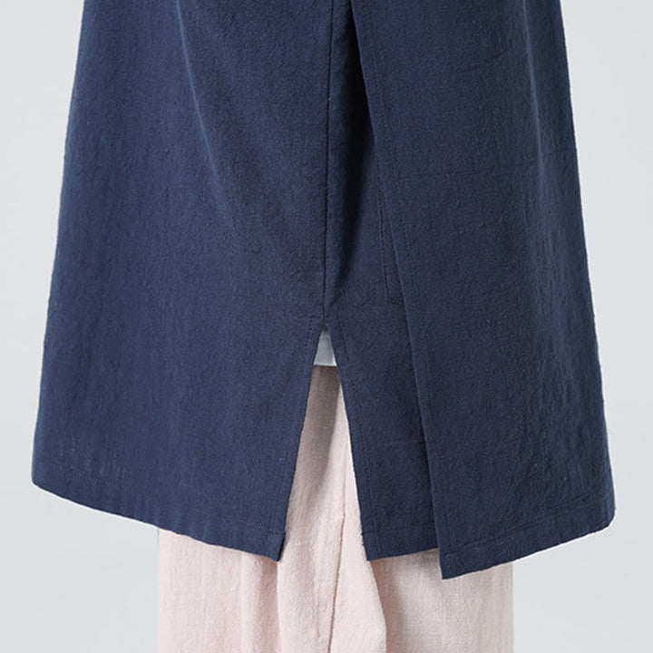 Camicia da uomo in cotone e lino a mezza manica, con colletto e abbottonatura inclinata, modello Buddha Stones Vintage Spring, in tinta unita - image 13